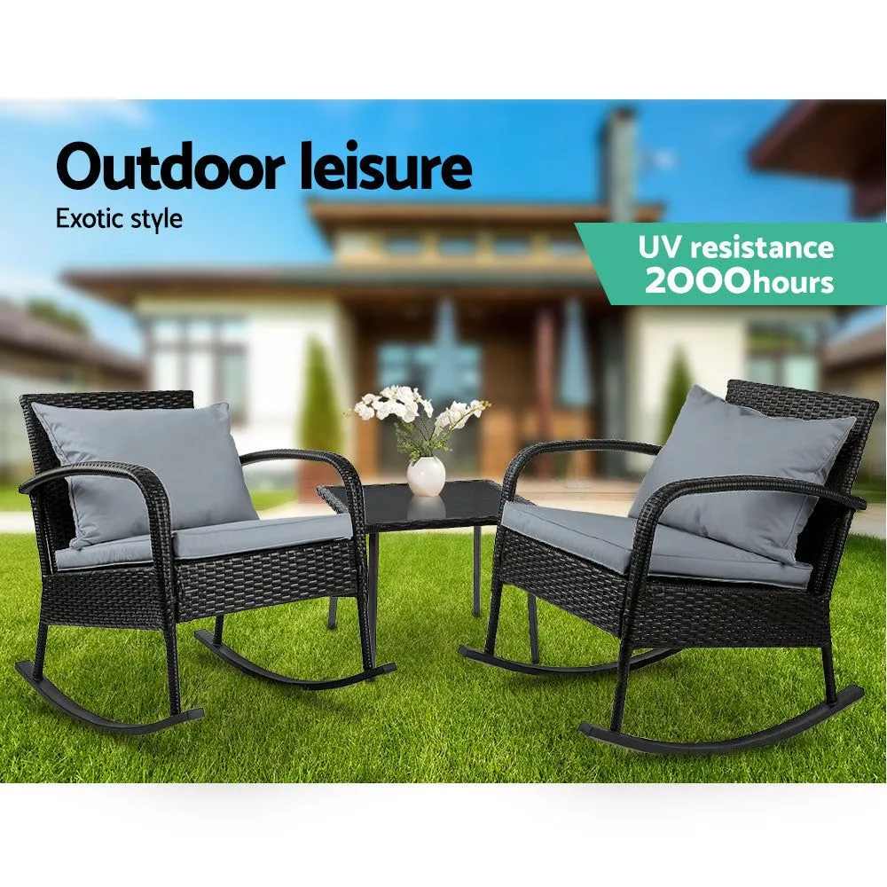 Gardeon Three Piece Outdoor Chair Rocking Set - Black
