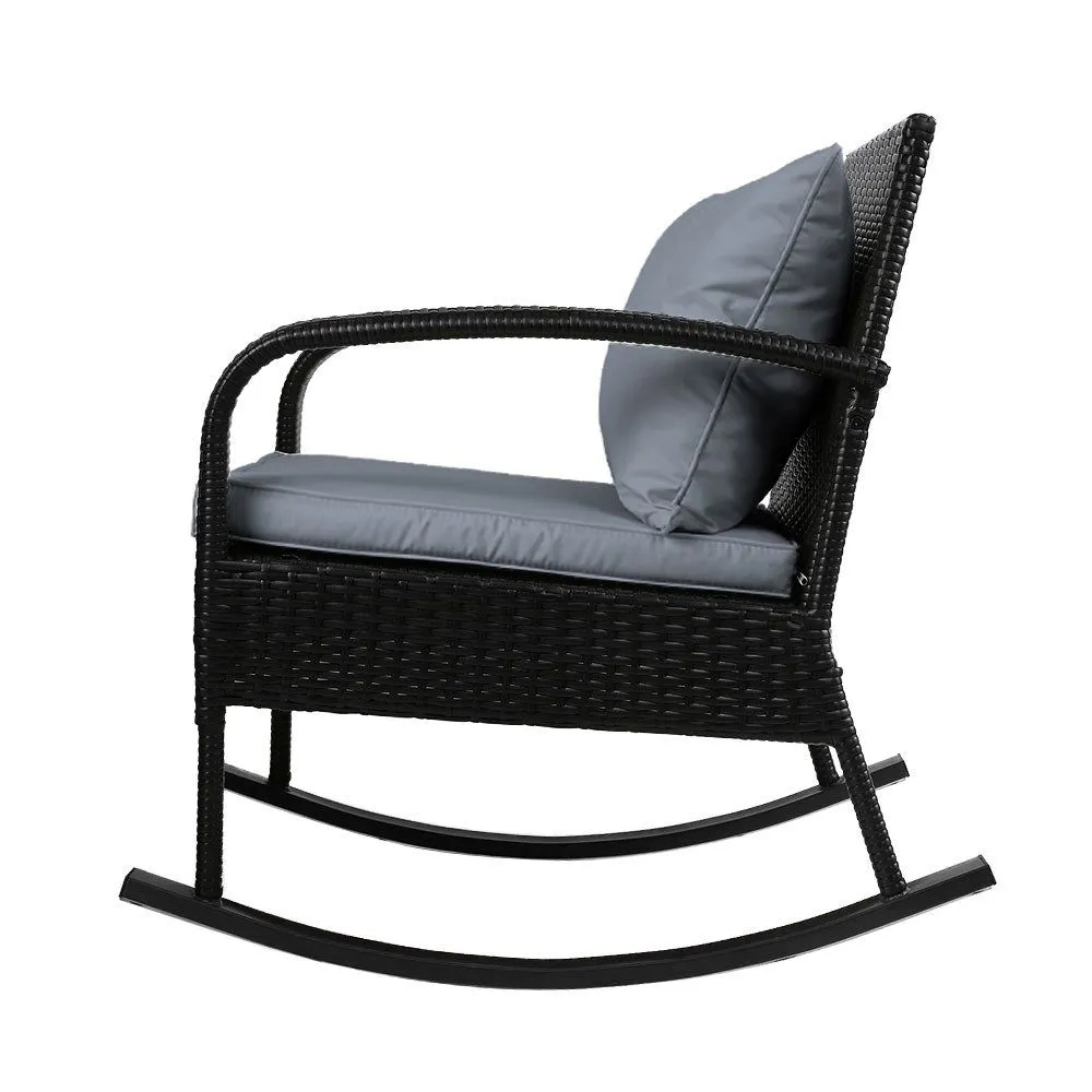 Gardeon Three Piece Outdoor Chair Rocking Set - Black