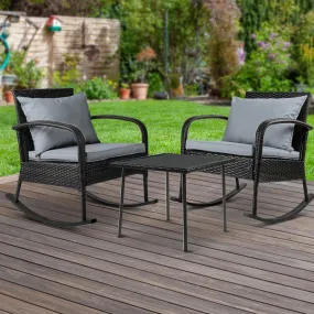 Gardeon Three Piece Outdoor Chair Rocking Set - Black