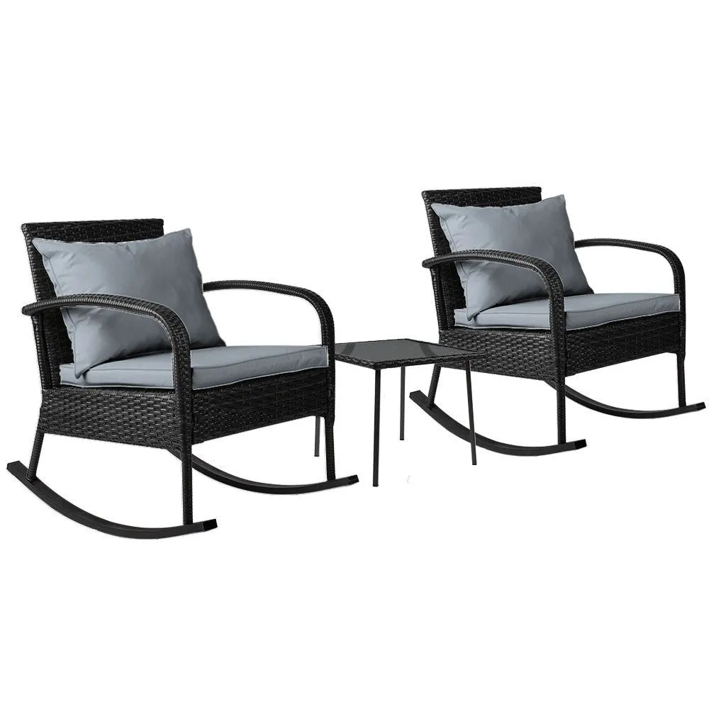 Gardeon Three Piece Outdoor Chair Rocking Set - Black