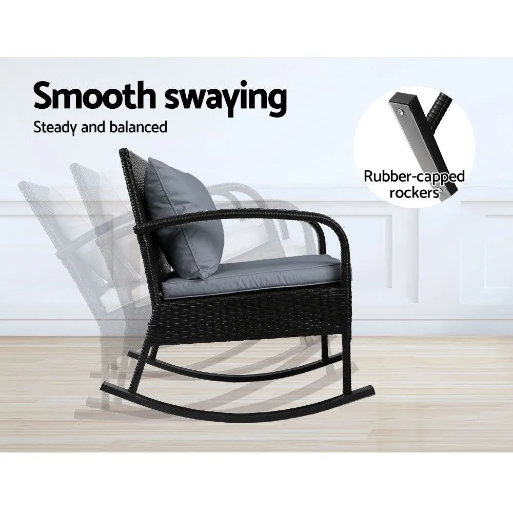 Gardeon Three Piece Outdoor Chair Rocking Set - Black