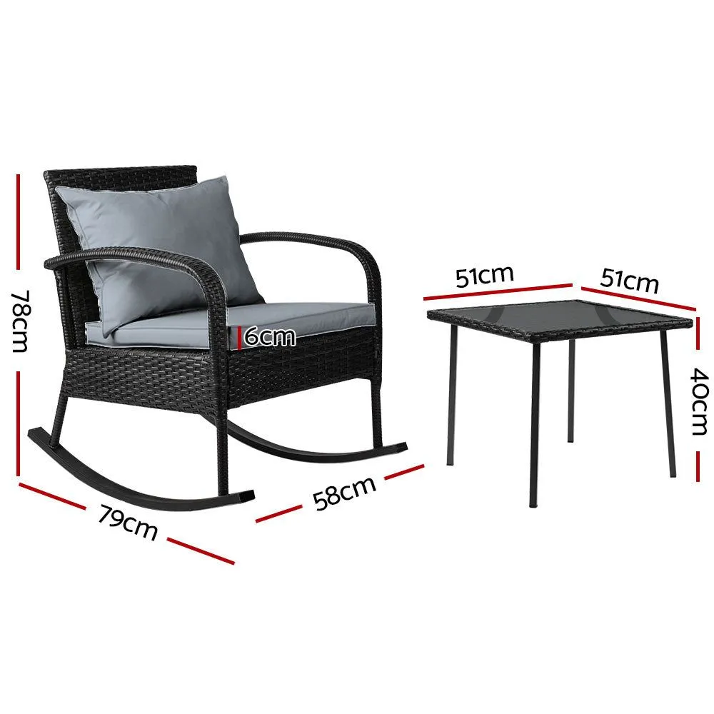 Gardeon Three Piece Outdoor Chair Rocking Set - Black