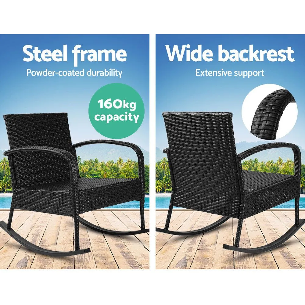 Gardeon Three Piece Outdoor Chair Rocking Set - Black