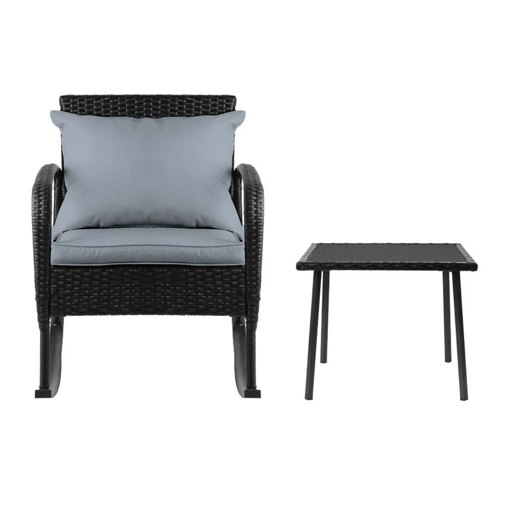 Gardeon Three Piece Outdoor Chair Rocking Set - Black