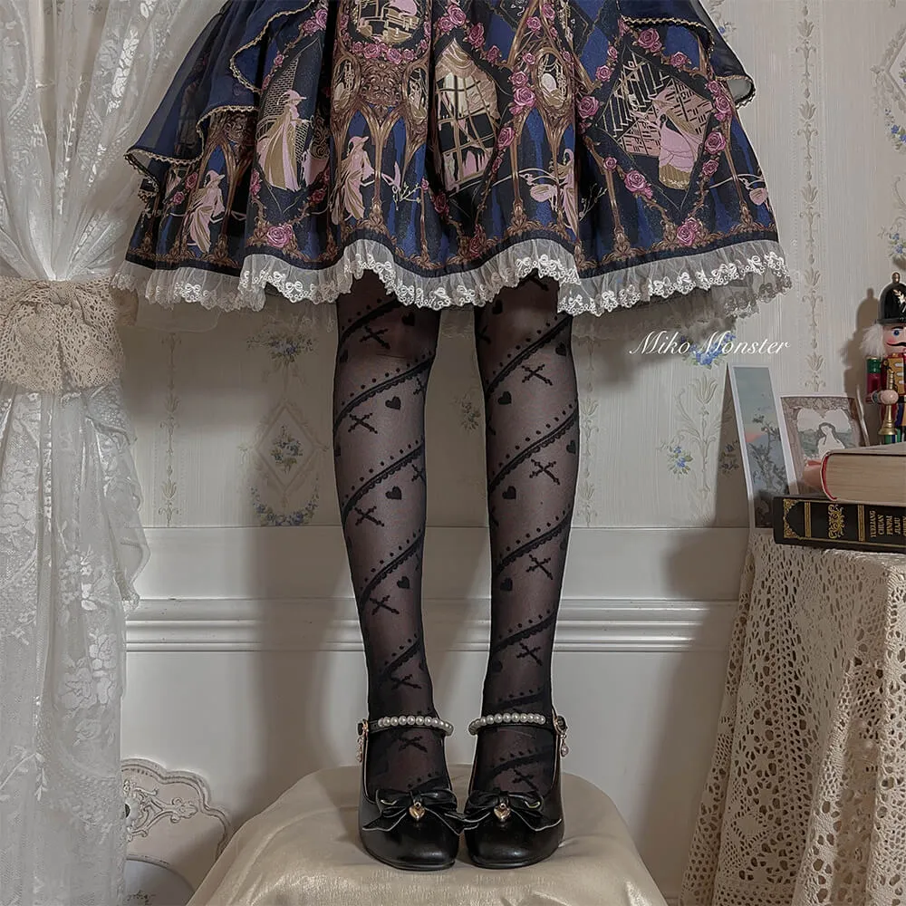 Gothic Hearts Cross Pantyhose