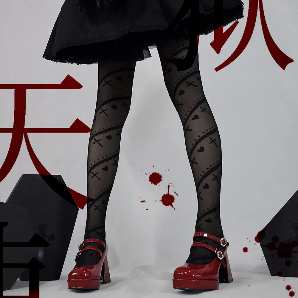 Gothic Hearts Cross Pantyhose