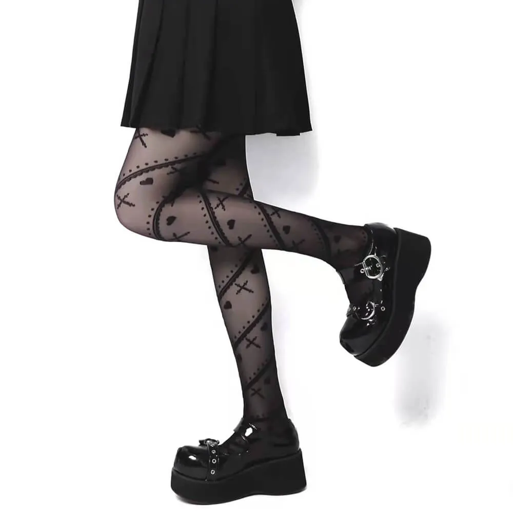 Gothic Hearts Cross Pantyhose