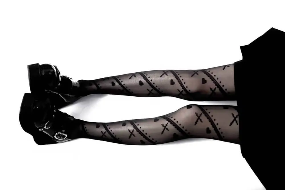Gothic Hearts Cross Pantyhose