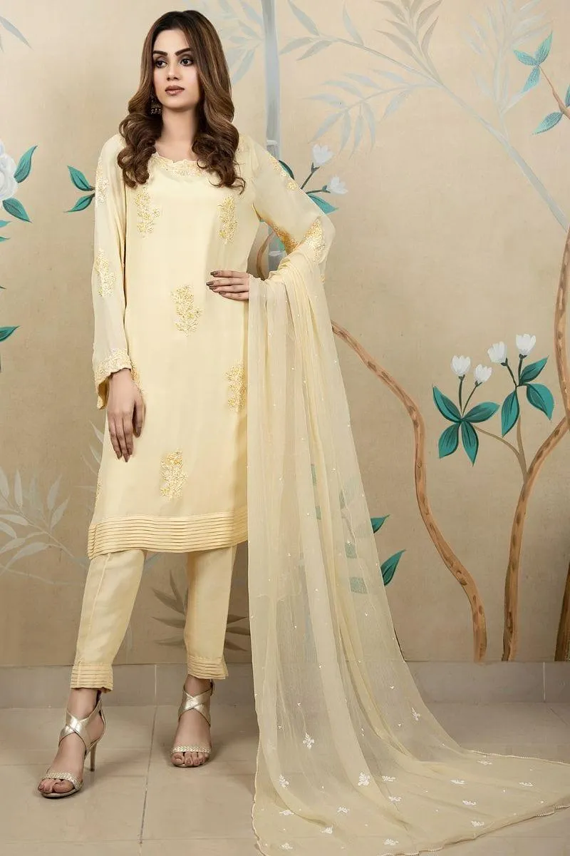 Khayal BY SHAISTA HASSAN - Beige with bead work - chiffon - 3 Piece