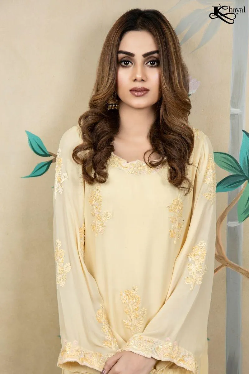 Khayal BY SHAISTA HASSAN - Beige with bead work - chiffon - 3 Piece