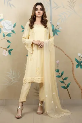 Khayal BY SHAISTA HASSAN - Beige with bead work - chiffon - 3 Piece