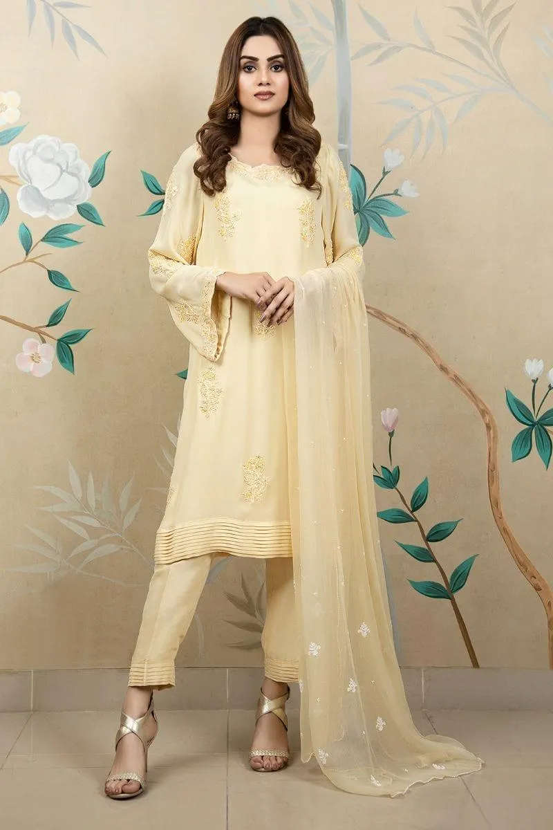 Khayal BY SHAISTA HASSAN - Beige with bead work - chiffon - 3 Piece