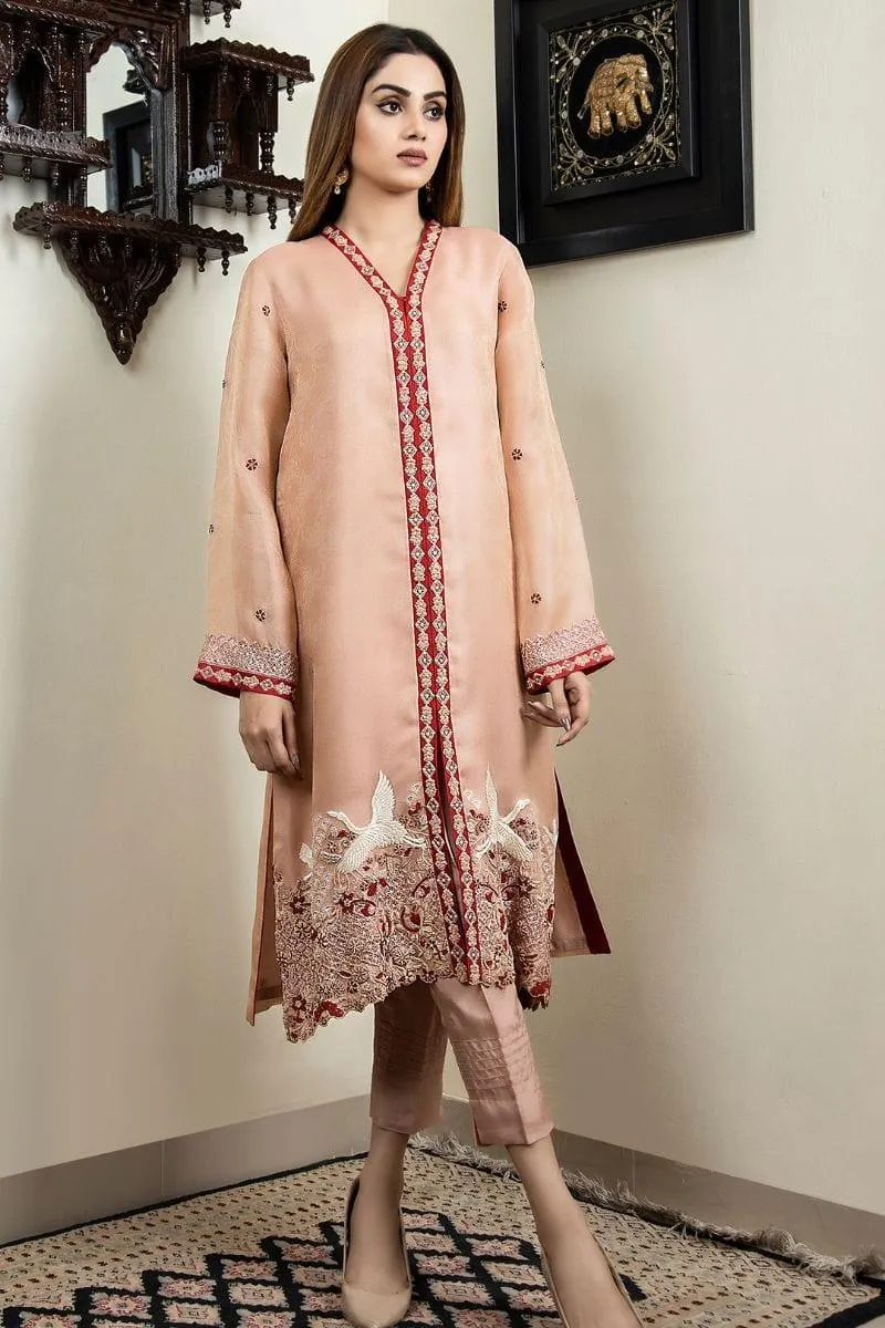 Khayal BY SHAISTA HASSAN - Organza shirt signature style heavily embeliished hem paired with straight pants - 3 Piece