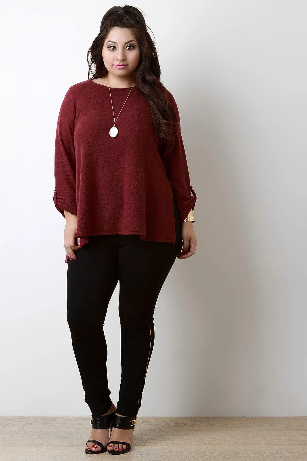 Loose Side Slit Elbow Patch Sweater