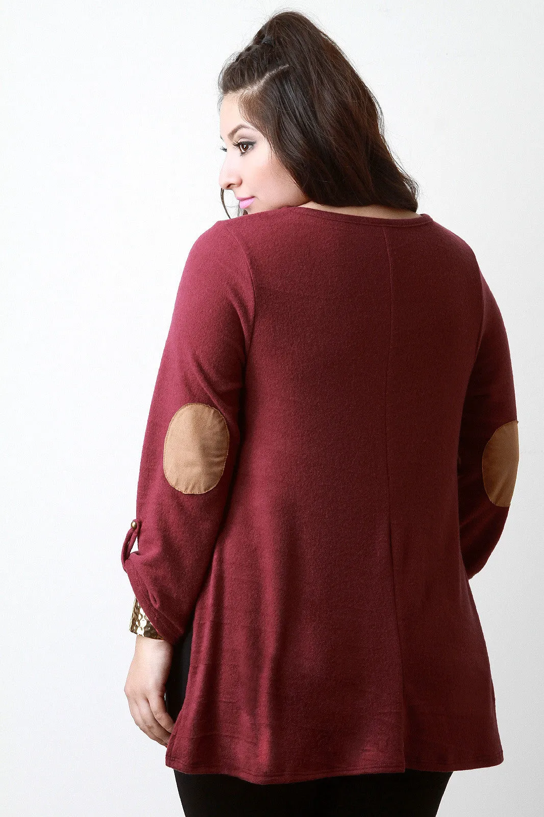 Loose Side Slit Elbow Patch Sweater