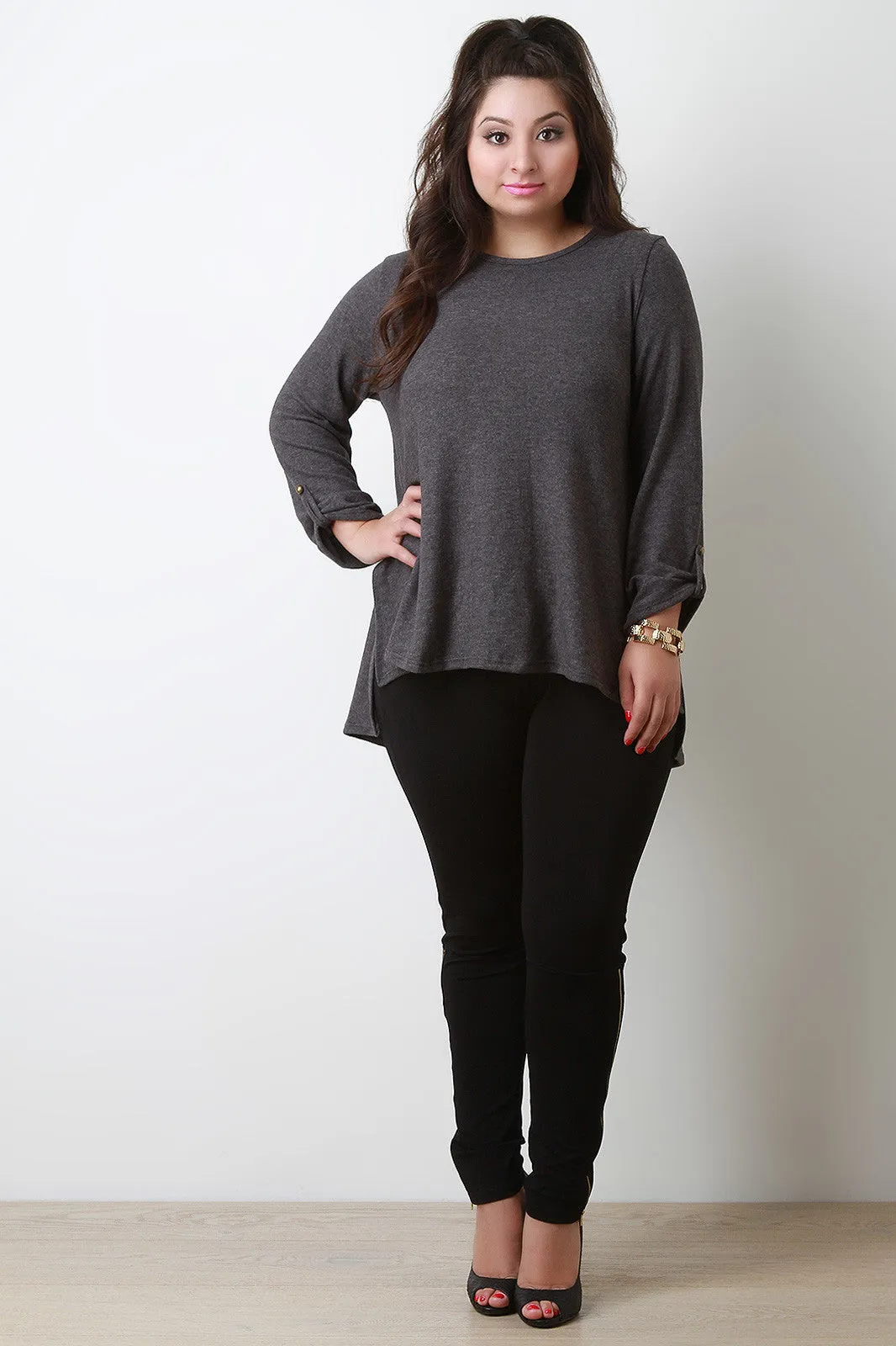 Loose Side Slit Elbow Patch Sweater
