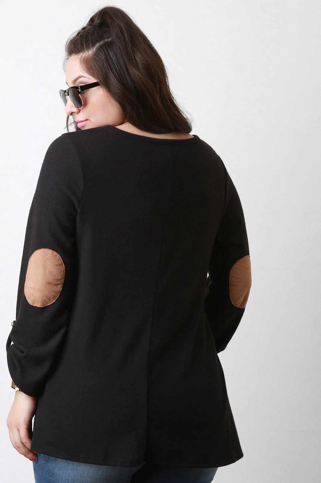 Loose Side Slit Elbow Patch Sweater