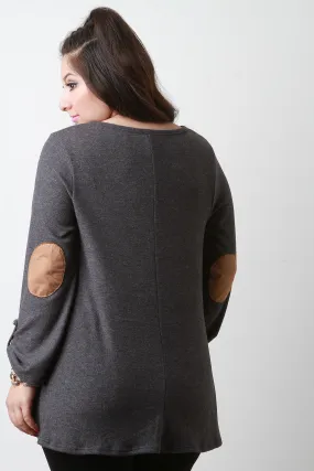 Loose Side Slit Elbow Patch Sweater