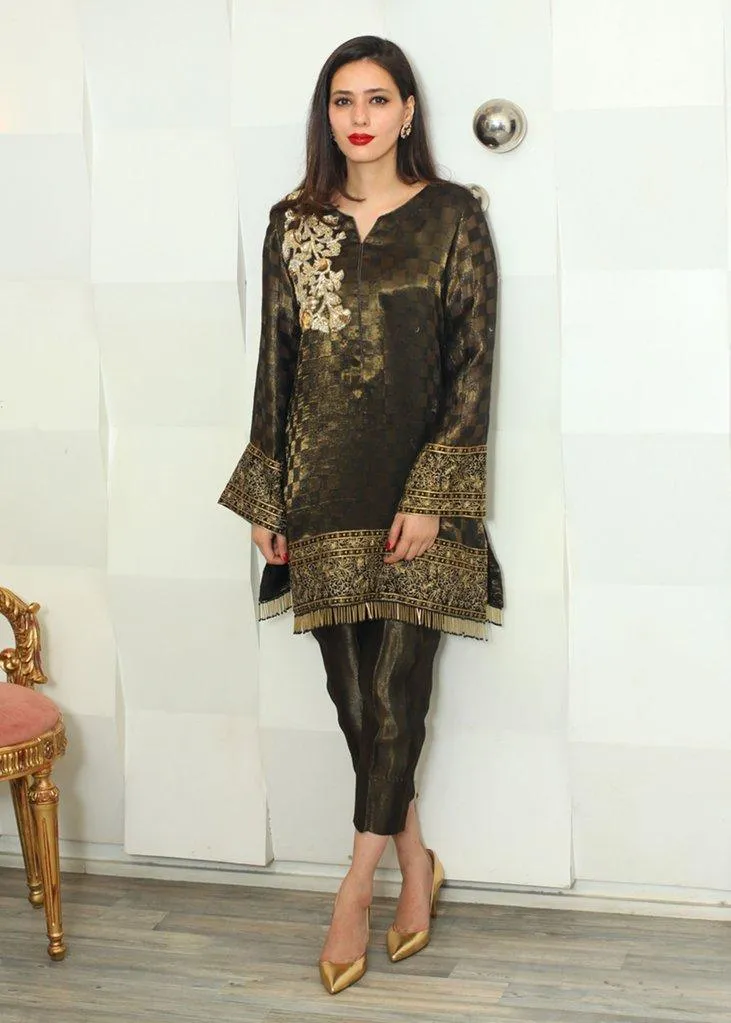 Maheen Trends - Gold Rose - Black - 2 Piece - Cotton & Net