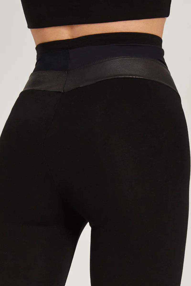 Medium Compression 7/8 Leggings with Mesh Panel High Waistband Black
