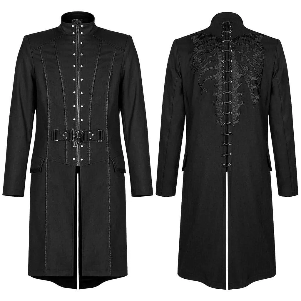 Men's Gothic Stand Collar Skeleton Embroidered Coat