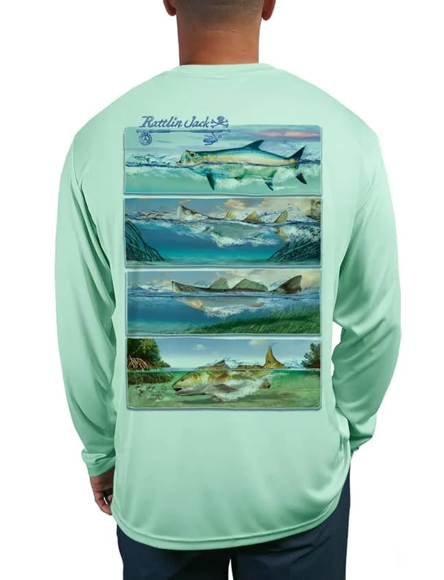 Men's Inshore Slam UV Fishing Shirt by Rattlin Jack | Long Sleeve | UPF 50 Sun Protection | Performance Polyester Rash Guard |