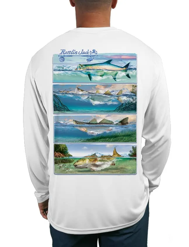 Men's Inshore Slam UV Fishing Shirt by Rattlin Jack | Long Sleeve | UPF 50 Sun Protection | Performance Polyester Rash Guard |