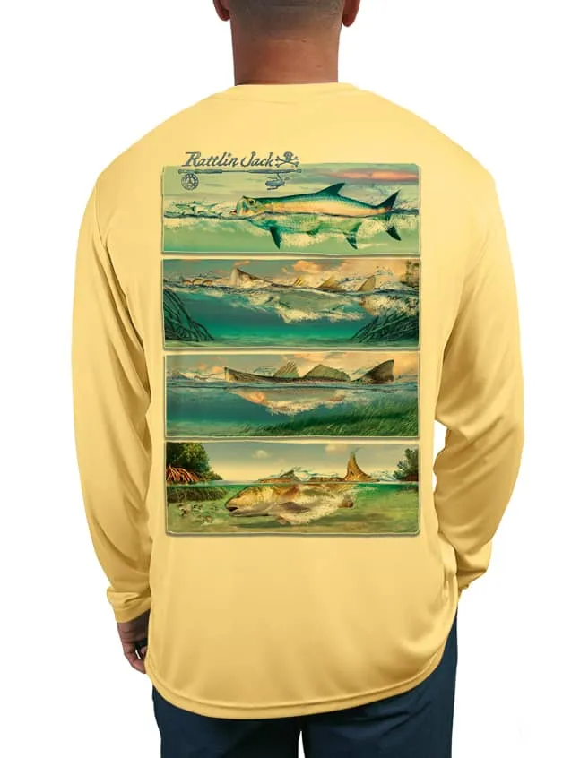 Men's Inshore Slam UV Fishing Shirt by Rattlin Jack | Long Sleeve | UPF 50 Sun Protection | Performance Polyester Rash Guard |