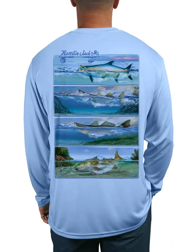Men's Inshore Slam UV Fishing Shirt by Rattlin Jack | Long Sleeve | UPF 50 Sun Protection | Performance Polyester Rash Guard |