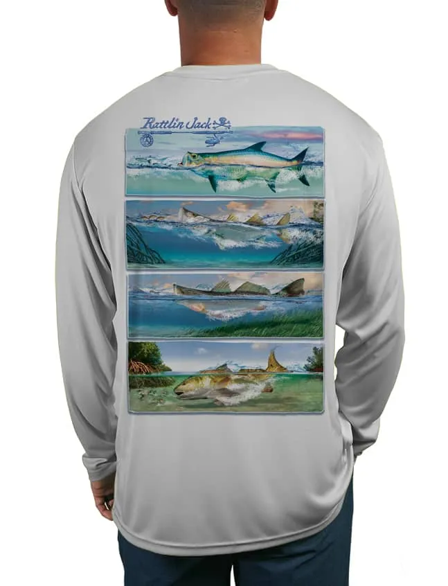 Men's Inshore Slam UV Fishing Shirt by Rattlin Jack | Long Sleeve | UPF 50 Sun Protection | Performance Polyester Rash Guard |