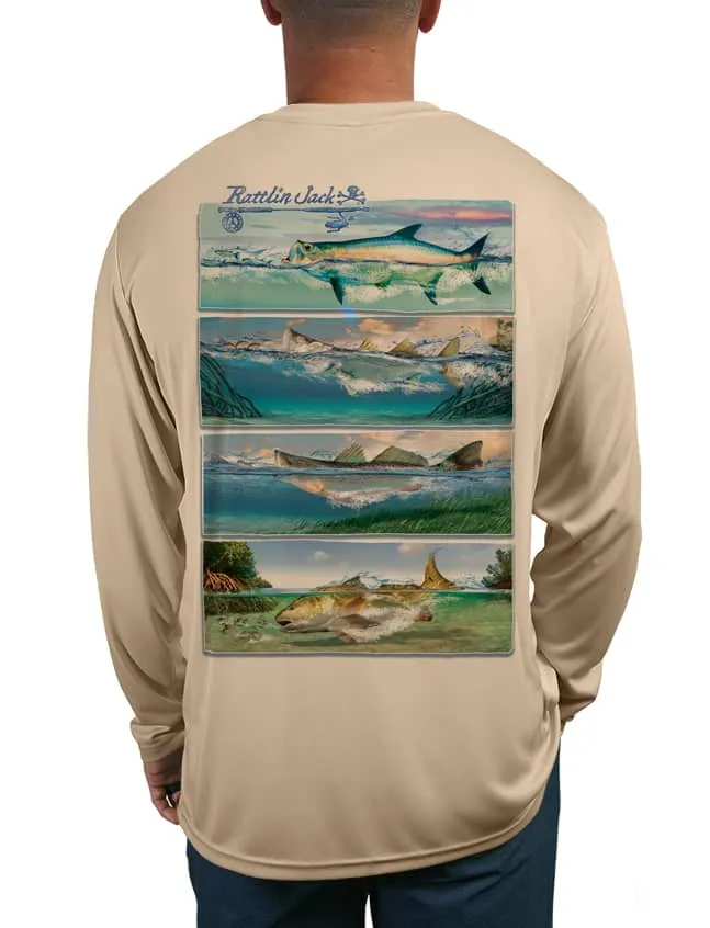 Men's Inshore Slam UV Fishing Shirt by Rattlin Jack | Long Sleeve | UPF 50 Sun Protection | Performance Polyester Rash Guard |