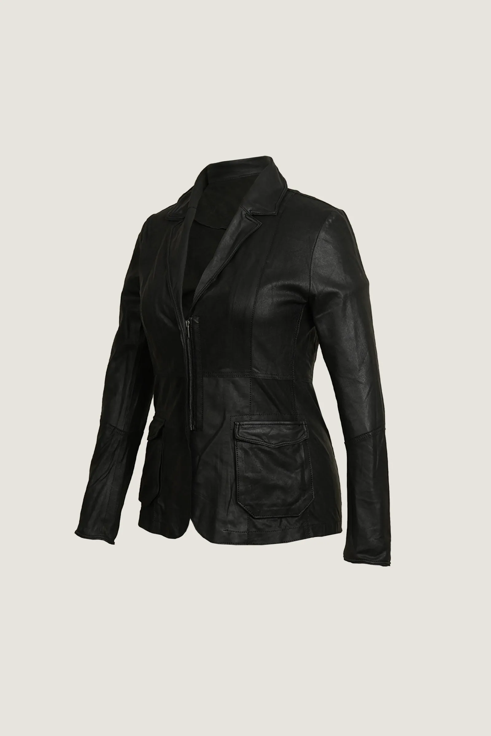 Novado - Women's Luxury Blazer Leather Coat - Black - 1 Piece