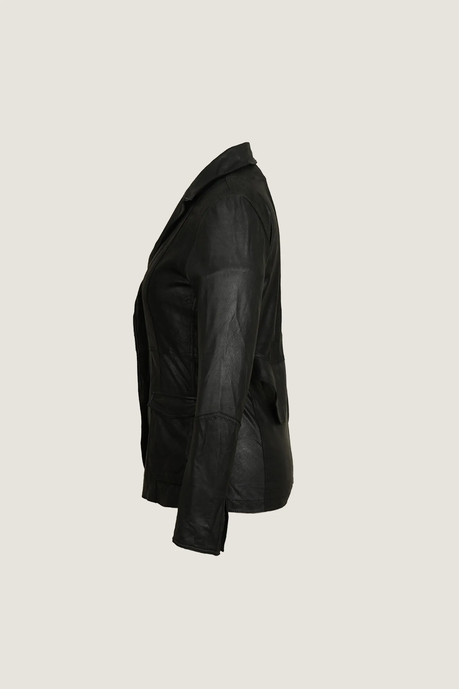 Novado - Women's Luxury Blazer Leather Coat - Black - 1 Piece
