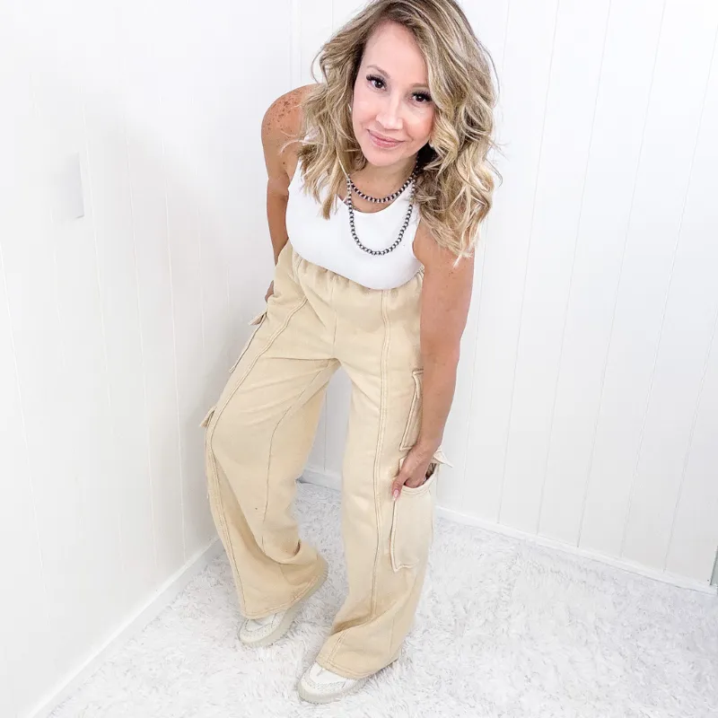 Oli and Hali Mineral Washed Cream Sunday Luxe Cargo Joggers