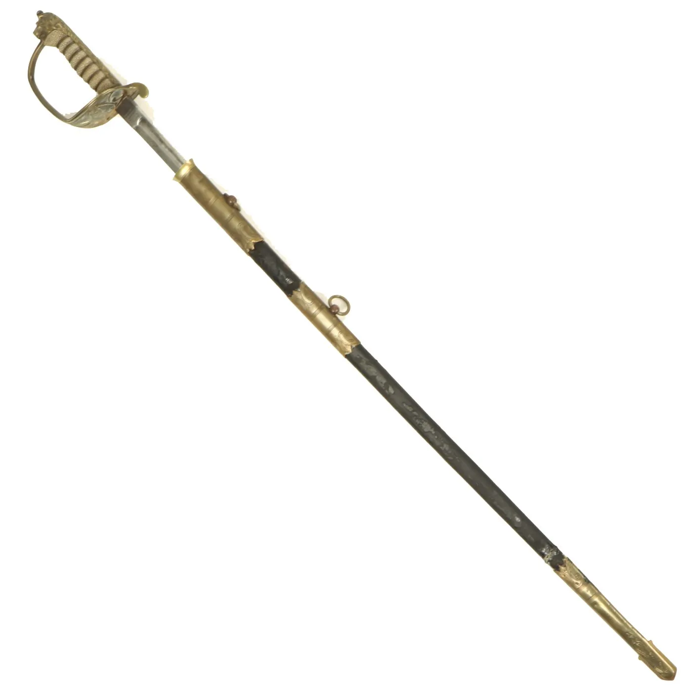 Original British WWII Royal Navy Officers Sword by Gieves Ltd. with Etched Blade & Damaged Scabbard