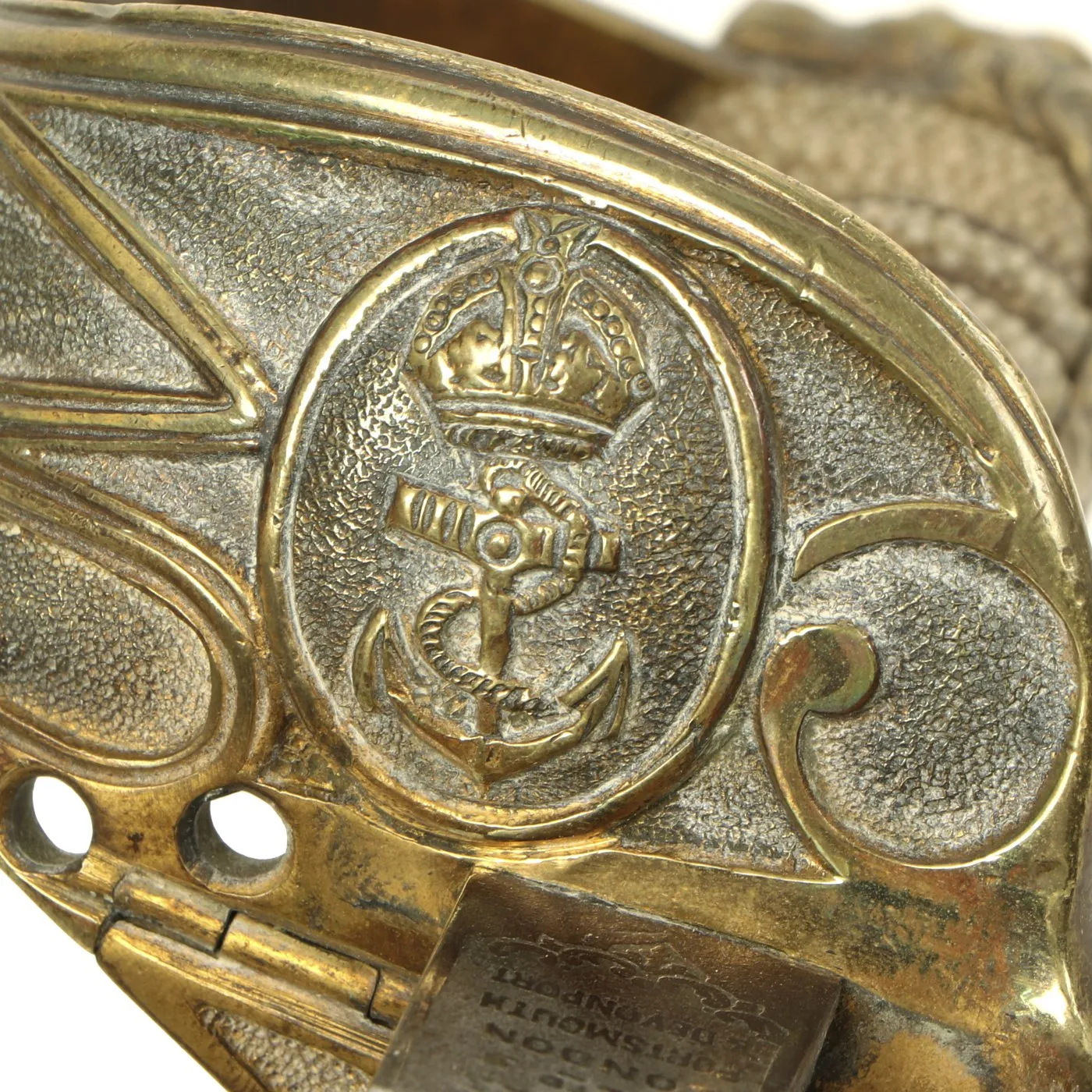 Original British WWII Royal Navy Officers Sword by Gieves Ltd. with Etched Blade & Damaged Scabbard