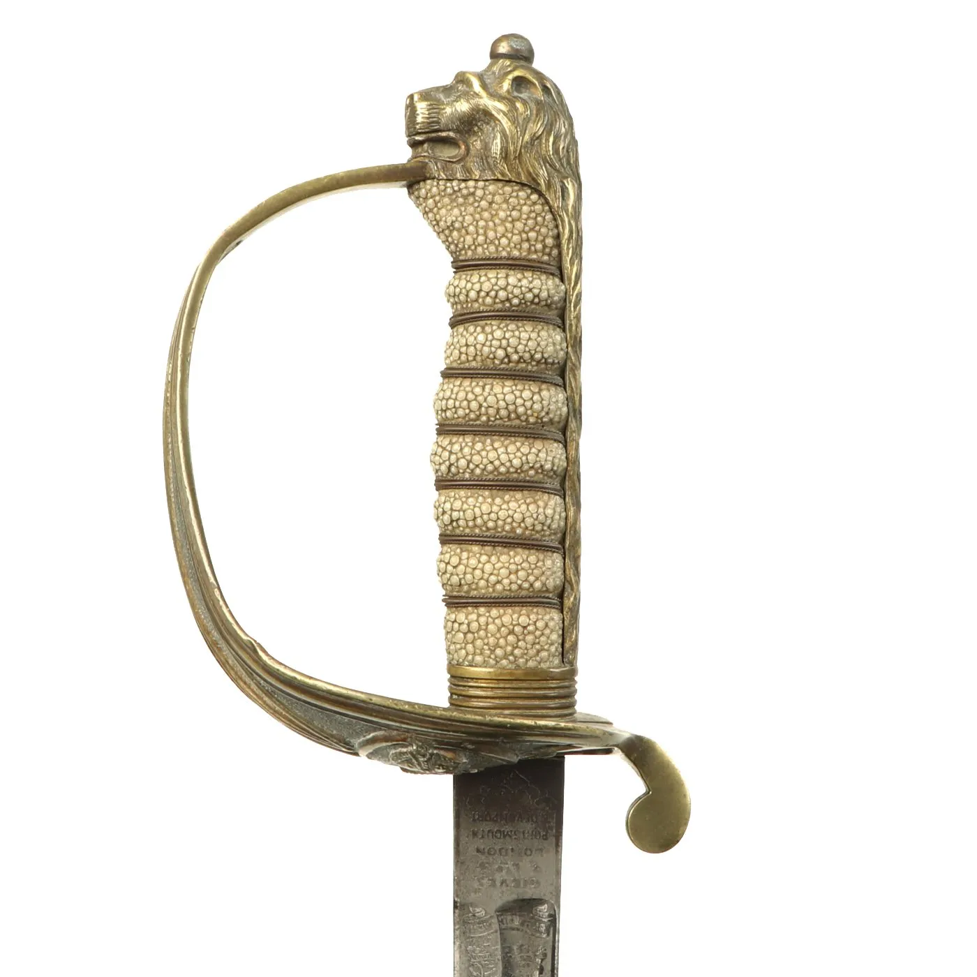 Original British WWII Royal Navy Officers Sword by Gieves Ltd. with Etched Blade & Damaged Scabbard