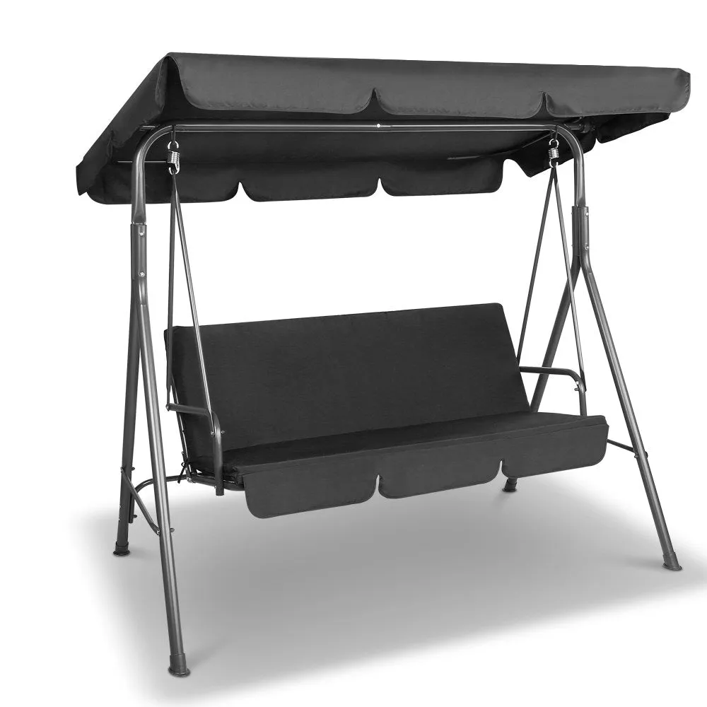 Outdoor Swing Chair Garden Bench Furniture Canopy 3 Seater Black