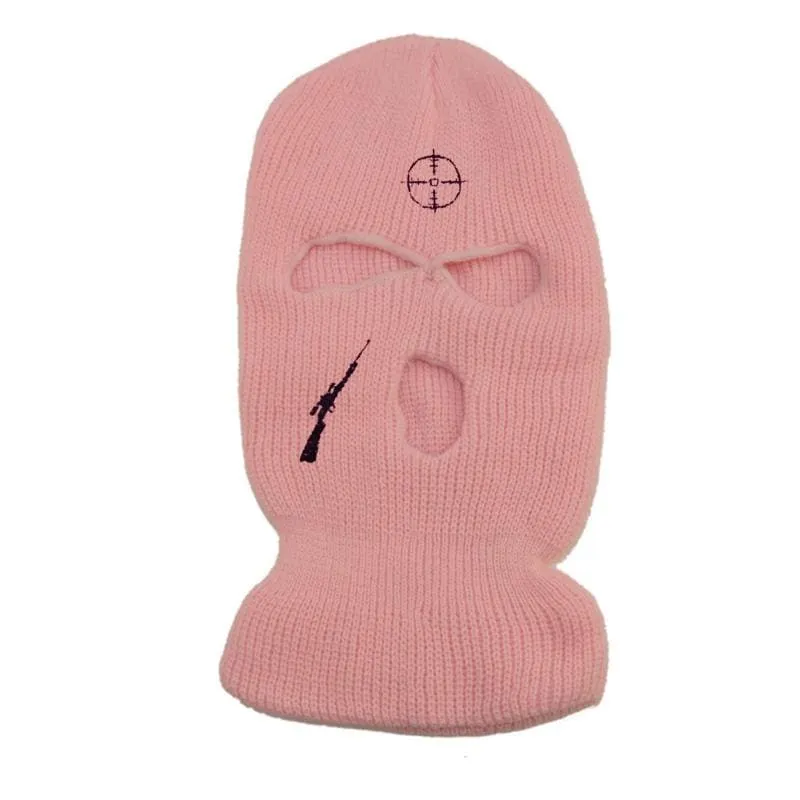 Pink Rifle Target Embroidery 3 Holes Ski Mask