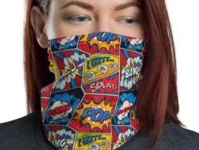 Pop art, comic art book print fabric, woman man print fabric, funny art print vintage retro colorful fabric neck gaiter, Bandana, Balaclava - US Fast Shipping