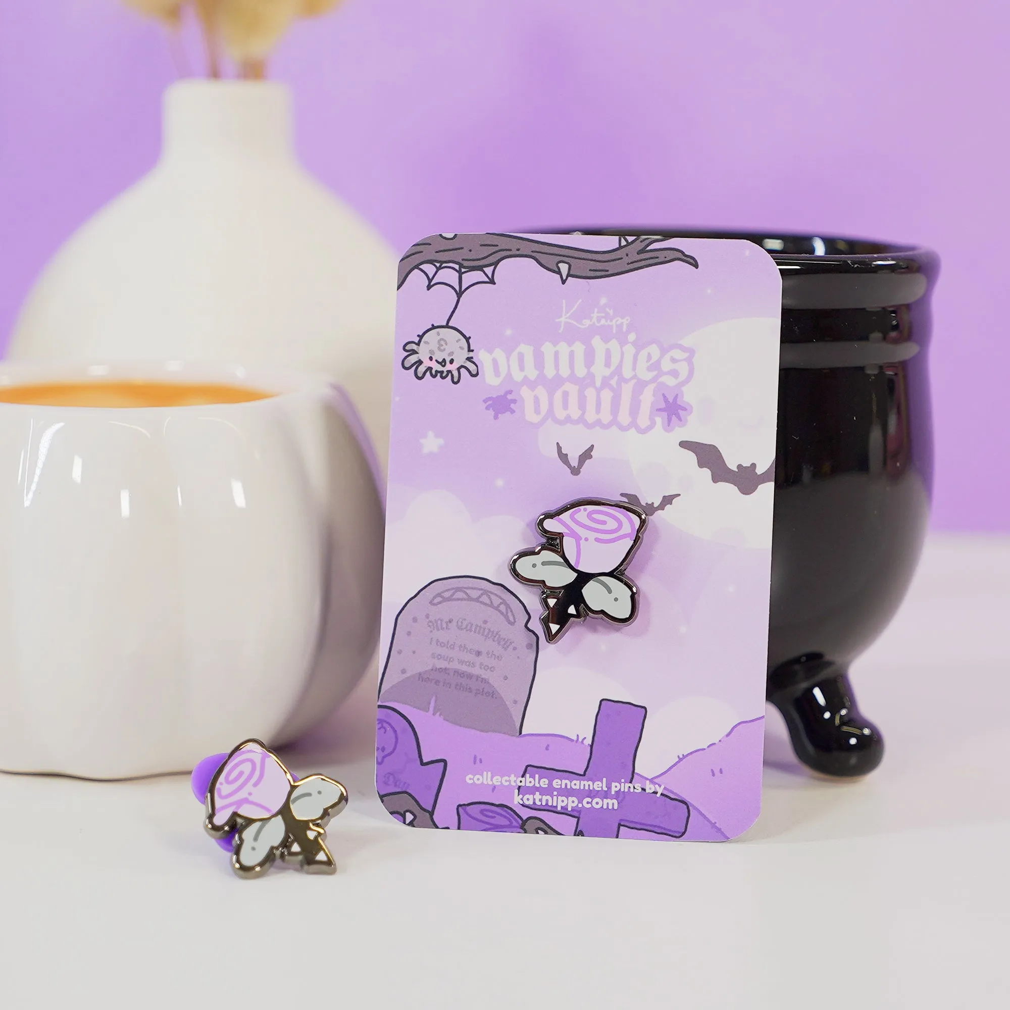 Purple Gothic Rose Enamel Pin | Spooky Halloween Collectible | Cute Gothic Lapel Badge
