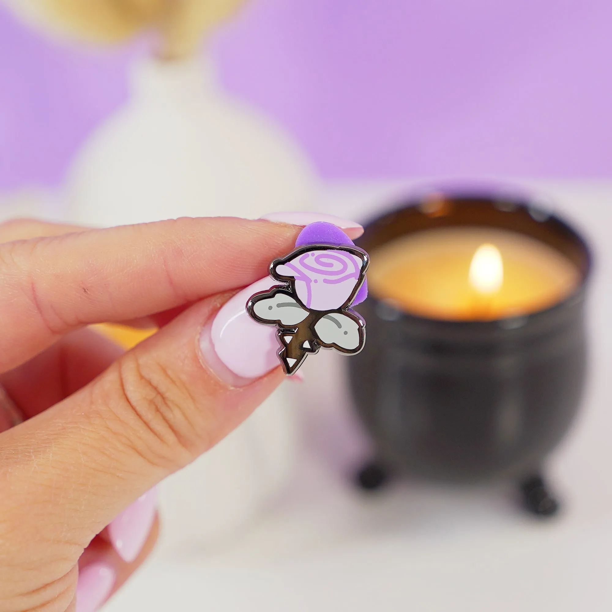 Purple Gothic Rose Enamel Pin | Spooky Halloween Collectible | Cute Gothic Lapel Badge