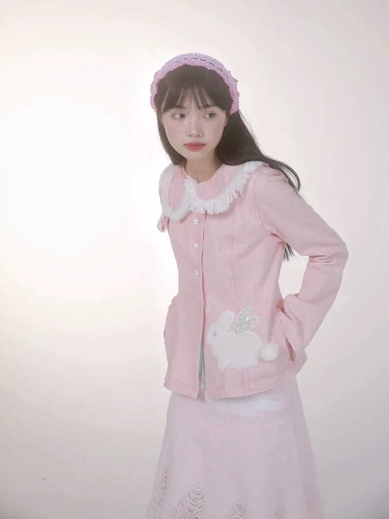 [Rose Island] Pink Bunny Denim Jacket