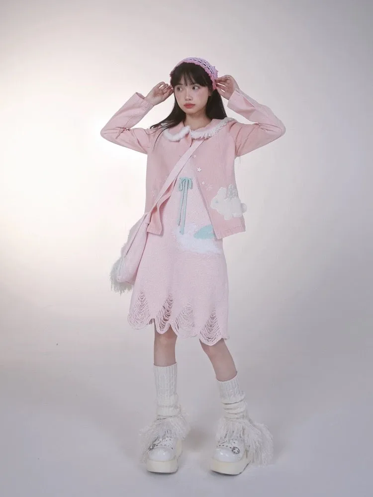 [Rose Island] Pink Bunny Denim Jacket