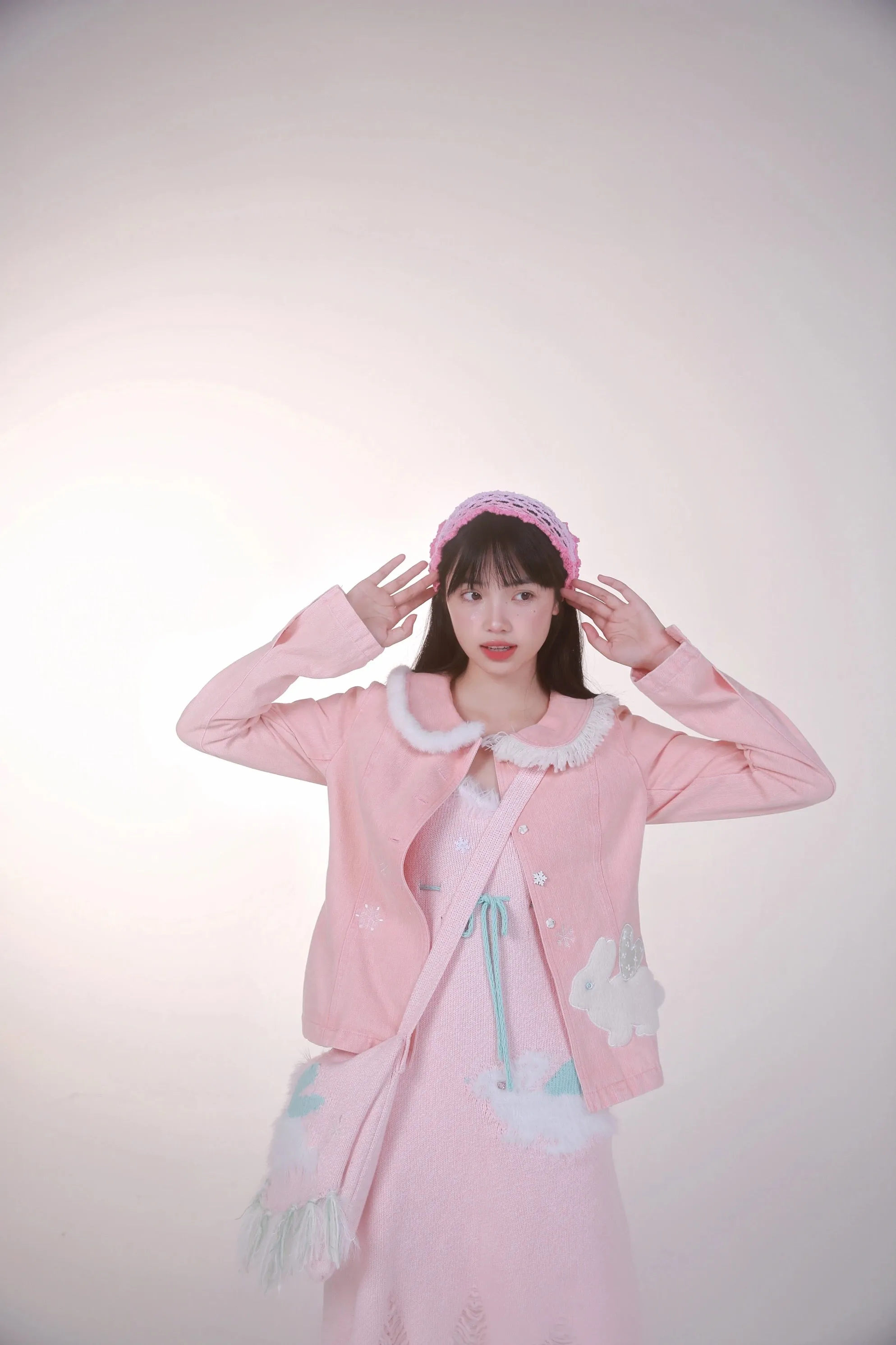 [Rose Island] Pink Bunny Denim Jacket