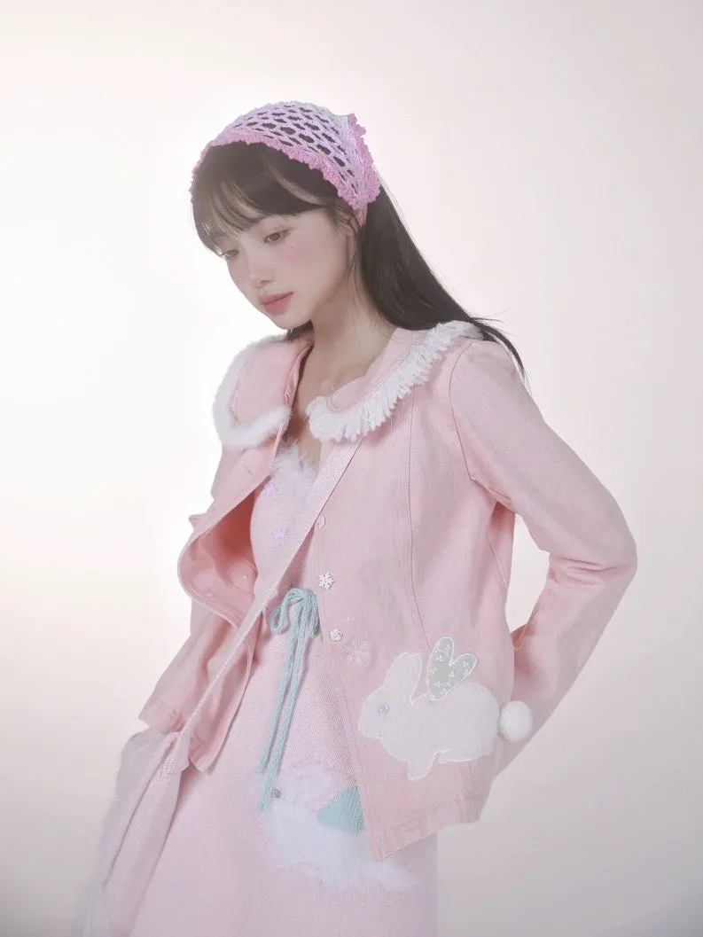 [Rose Island] Pink Bunny Denim Jacket