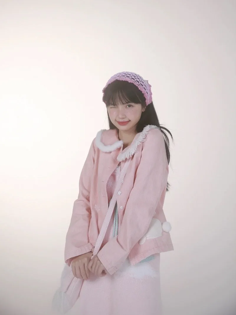 [Rose Island] Pink Bunny Denim Jacket
