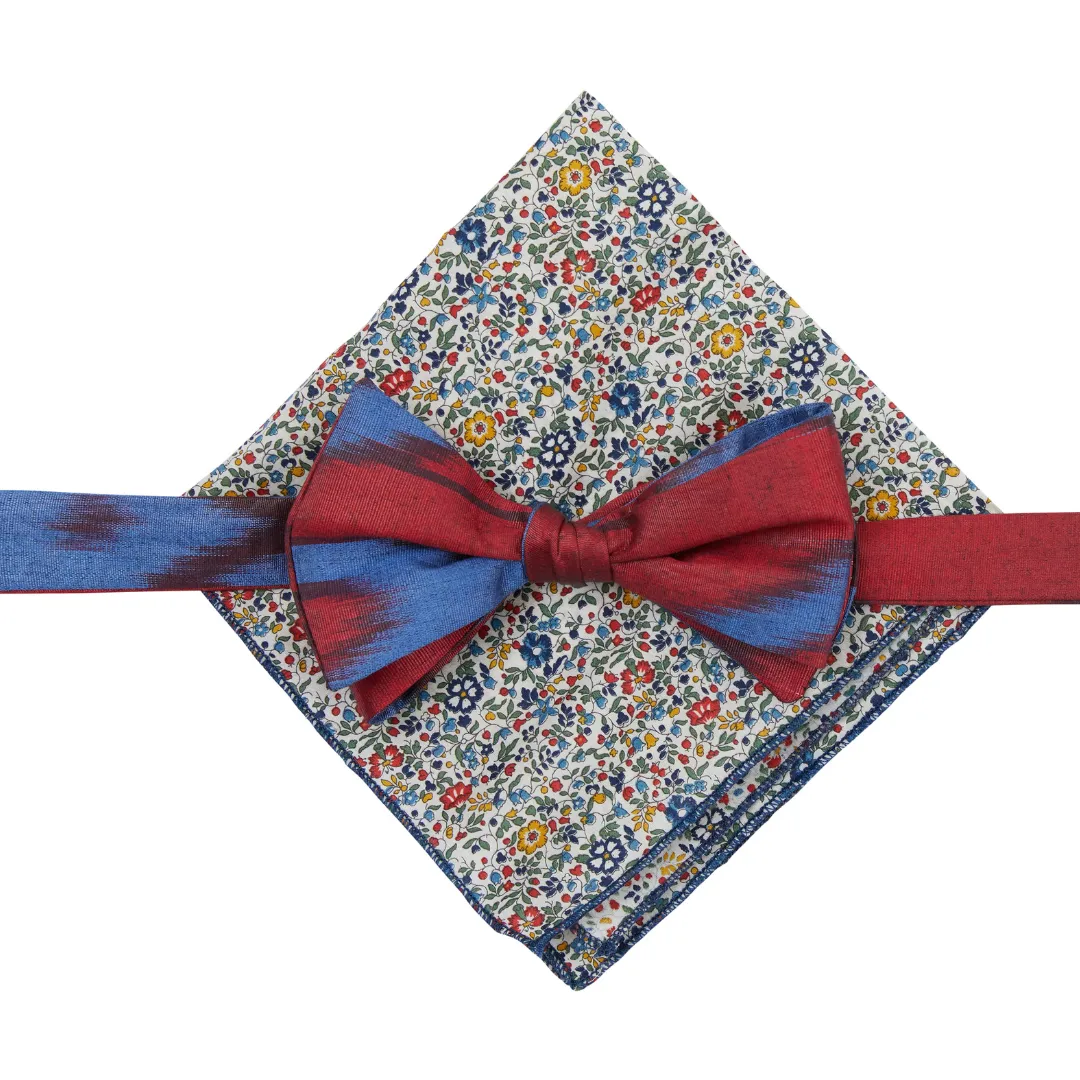 Rowan Silk Ikat Bow Tie - Red, Blue