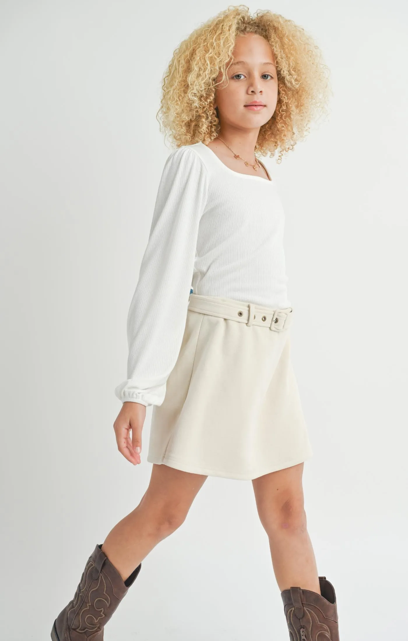 SAD Tween Cream Tuscany Faux Suede Skort