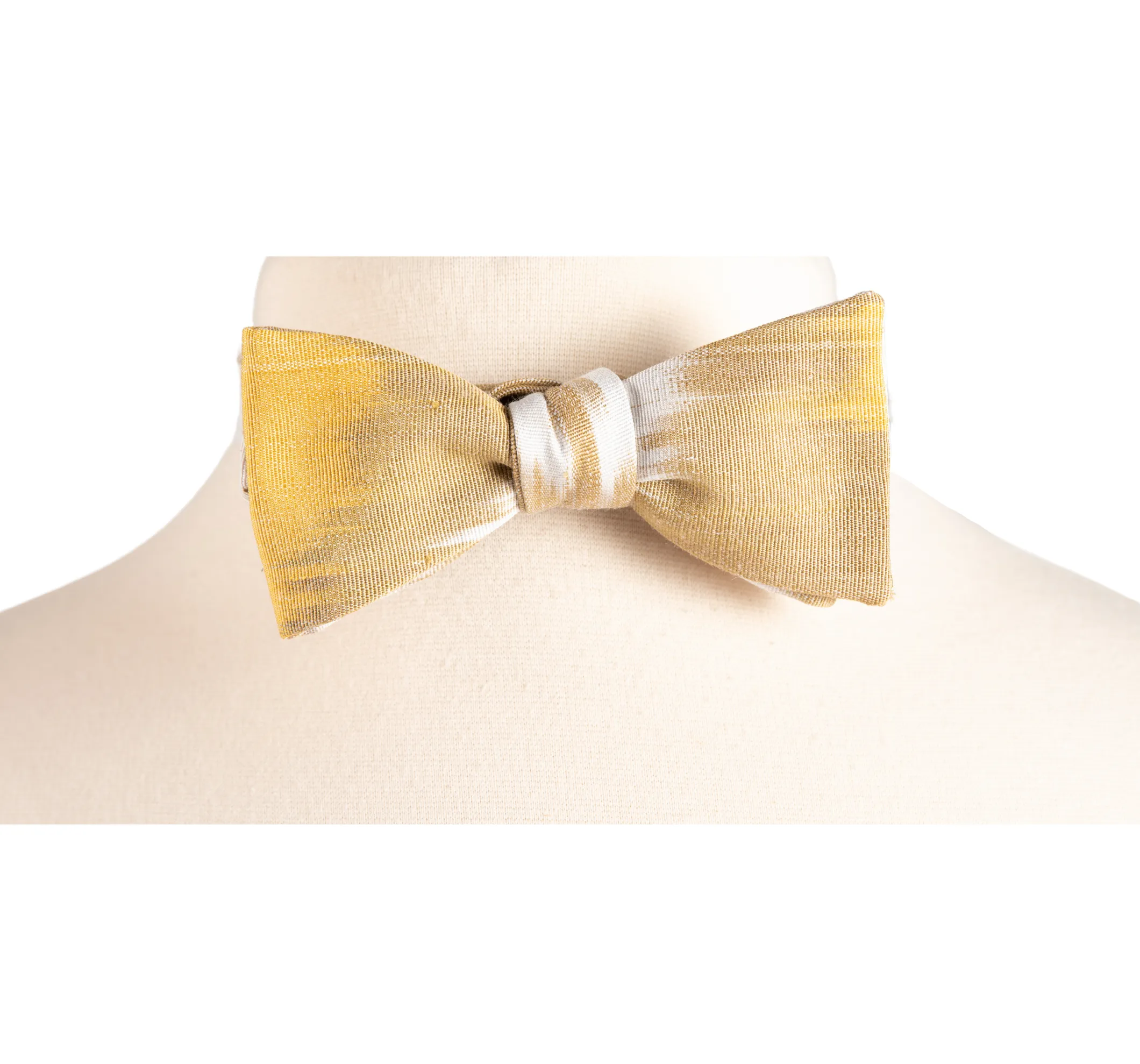 SALE- Thames Silk Ikat Bow Tie - Khaki, White, Mustard